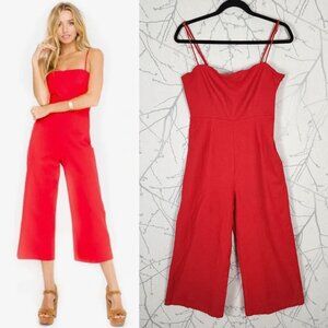 ASTR The Label Linen Blend Strappy Smocked Wide Leg Crop Jumpsuit